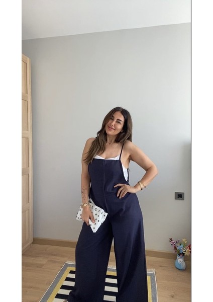 Ipeksi Kadın Askılı Yandan Fermuarlı Geniş Paçalı Valencia Tulum