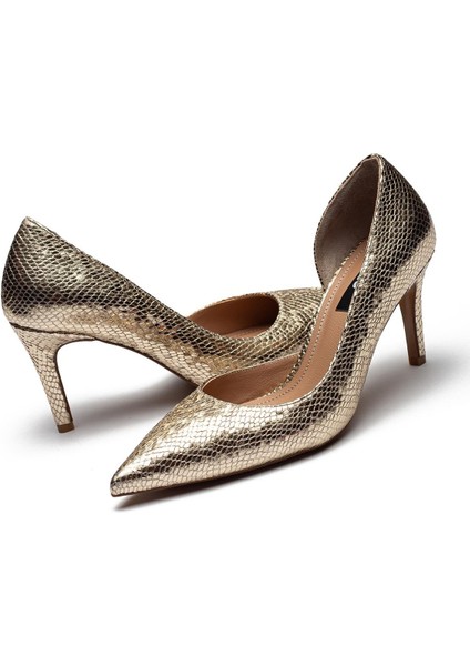 Kadın Klasik Düz Stiletto Sivri Burun Açık Topuklu Ayakkabı Gold 4300 modelleri