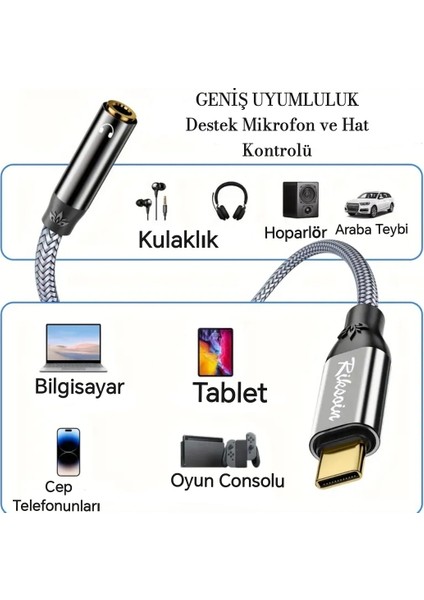 Type-C To 3.5mm Jack Aux Dac Çip+Hi-Fi Ses Teknolojisi Ce Lisanslı Kulaklık Çevirici Dönüştürücü Hasır Örgülü Sağlam Orjinal fiyatları