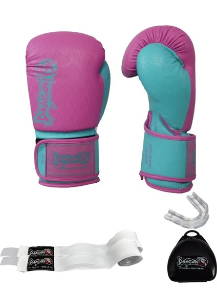 30133-P Pink Dream Boks Eldiveni 3,5 Metre Boks Bandajı ve Şeffaf Dişlik Kick Boks Seti