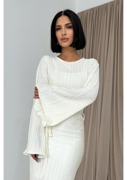 Ipeksi Ekru Ispanyol Kol Piliseli Elbise fiyatları