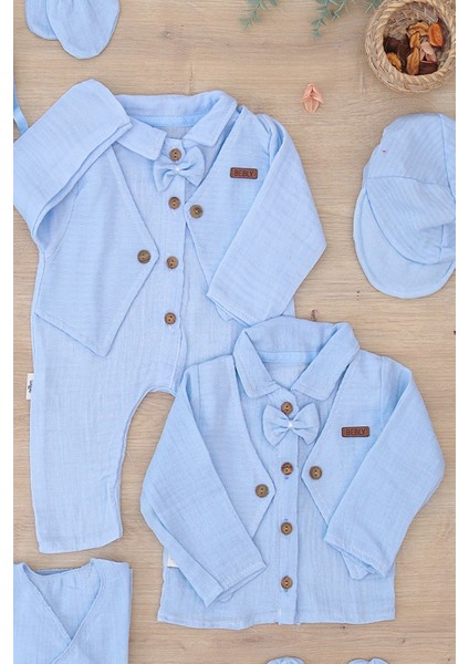 Erkek Bebek Yenidoğan Yazlık ve Mevsimlik Müslin Mavi 10 Lu Lüks Hastane Çıkışı Zıbın Seti STL7060 indirimleri