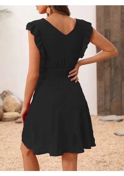 Ipeksi Kadın Kısa Kollu Kruvaze Yakalı Beli Lastikli Aerobin Elbise fiyatları