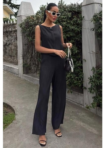 Ipeksi Sıfır Kollu Bluz Batik Desenli Pantolon Ikili Takım 10181-08