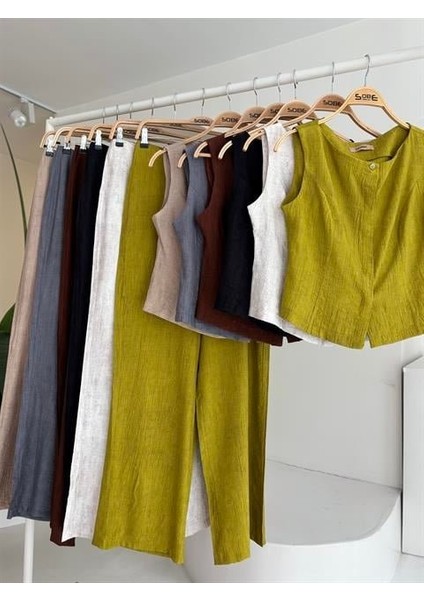 Ipeksi Sıfır Kollu Bluz Batik Desenli Pantolon Ikili Takım 10181-08