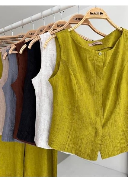 Ipeksi Sıfır Kollu Bluz Batik Desenli Pantolon Ikili Takım 10181-08