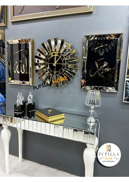 Gold Renk Allah C.c ve Hz. Muhammed Aynalı Tablo Saat