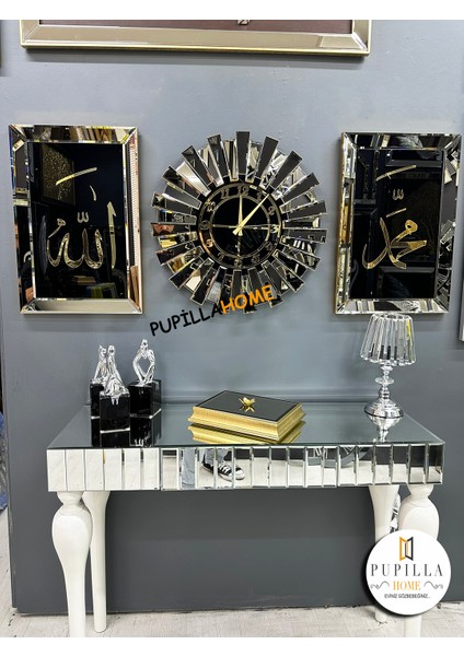 Gold Renk Allah C.c ve Hz. Muhammed Aynalı Tablo Saat fırsatları