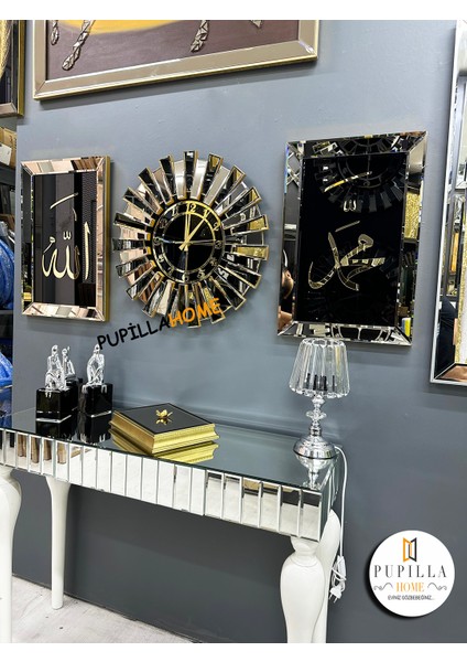 Gold Renk Allah C.c ve Hz. Muhammed Aynalı Tablo Saat indirimleri