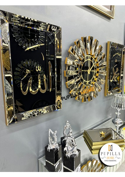 Gold Renk Allah C.c ve Hz. Muhammed Aynalı Tablo Saat