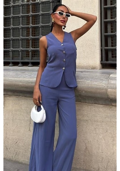 Ipeksi Arkası Bağcıklı Yelek Plazza Pantolon Modal Takım 10202-08 fiyatları