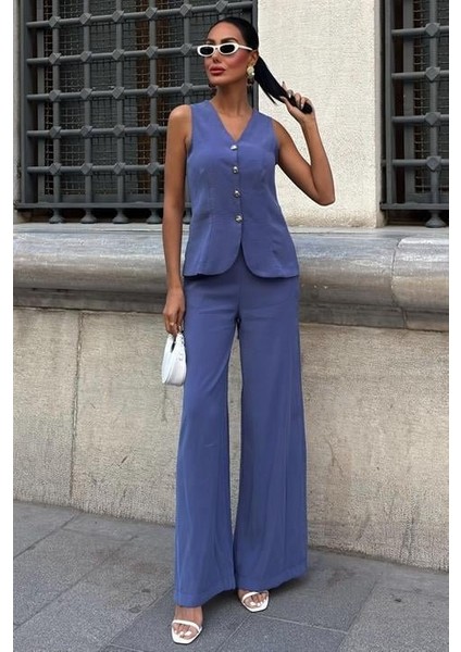 Ipeksi Arkası Bağcıklı Yelek Plazza Pantolon Modal Takım 10202-08