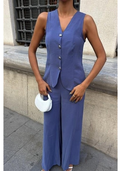 Ipeksi Arkası Bağcıklı Yelek Plazza Pantolon Modal Takım 10202-08