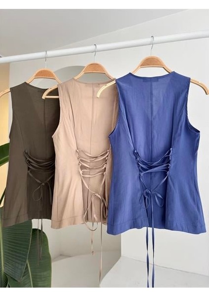 Ipeksi Arkası Bağcıklı Yelek Plazza Pantolon Modal Takım 10202-08