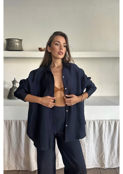 Ipeksi Gömlek-Pantolon Takım Cupra Kumaş - Lacivert modelleri