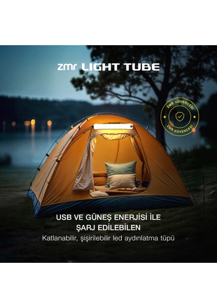 Light Tube Led Güneş Enerjili Şişirilebilir Tüp Işık 4000mah Outdoor 40 Saatlik Kamp Acil Durum Işığı.