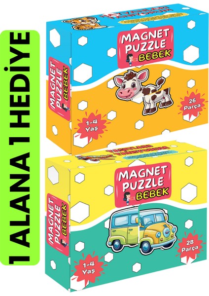 2’si 1 Fiyatına Magnet Puzzle Bebek Seti – Hayvanlar + Araçlar