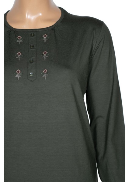 Cimariva Kadın Neşe Büyük Beden O Yaka Robası Nakışlı Haki Bluz fiyatları