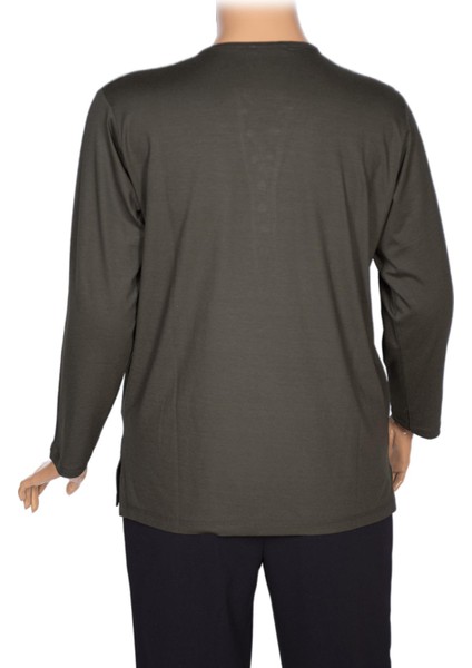 Cimariva Kadın Neşe Büyük Beden O Yaka Robası Nakışlı Haki Bluz modelleri