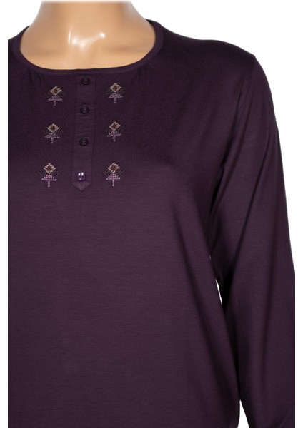 Cimariva Kadın Neşe Büyük Beden O Yaka Robası Nakışlı Mürdüm Bluz fiyatları