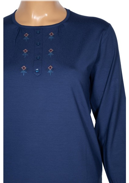 Cimariva Kadın Neşe Büyük Beden O Yaka Robası Nakışlı Indigo Bluz fiyatları