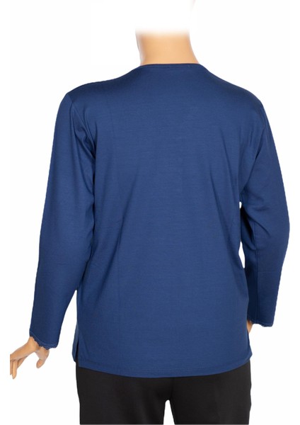 Cimariva Kadın Neşe Büyük Beden O Yaka Robası Nakışlı Indigo Bluz modelleri