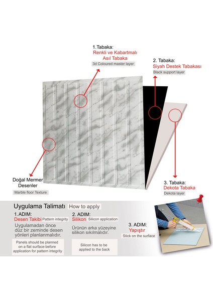 3 Boyutlu Duvar Paneli Kabartmalı Lambiri Desen Pvc 41X41 Cm/ 6 Adet /1 M² Mermer modelleri