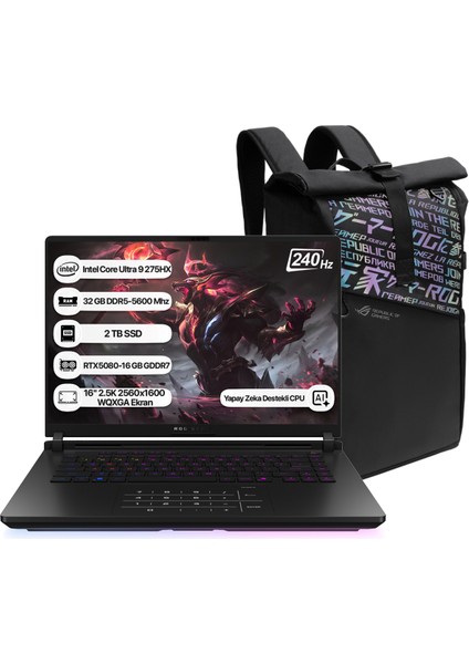 Rog Strix Scar 16 G635LW-RW141 Intel Core Ultra 9 275HX Npu 13 Tops 32GB 2tb SSD RTX5080-16GB Freedos 16" 2.5k 240 Hz Wqxga Taşınabilir Bilgisayar Taşınabilir Bilgisayar