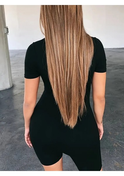 Ipeksi Kadın Kısa Kollu Önü Fermuarlı Bodycon Dalgıç Tulum fiyatları