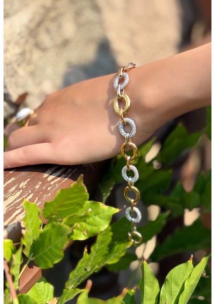 14 Ayar Altın Taşlı Üç Renk Bileklik modelleri