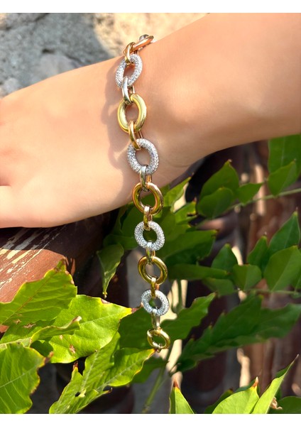 14 Ayar Altın Taşlı Üç Renk Bileklik fırsatları