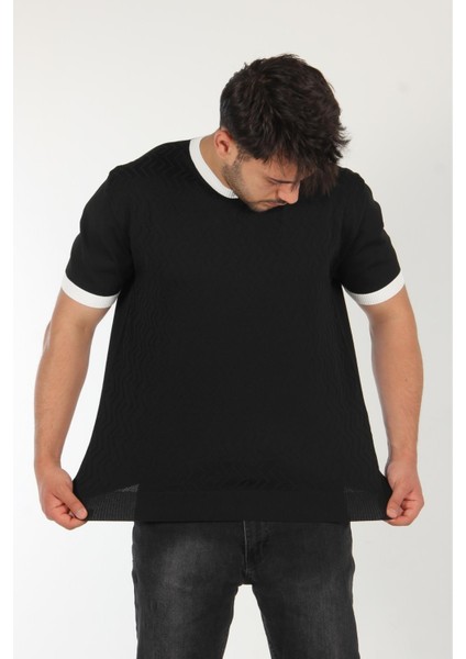 33221 Yaka Kol Ucu Farklı Zikzak Desen Triko T-Shirt fırsatları