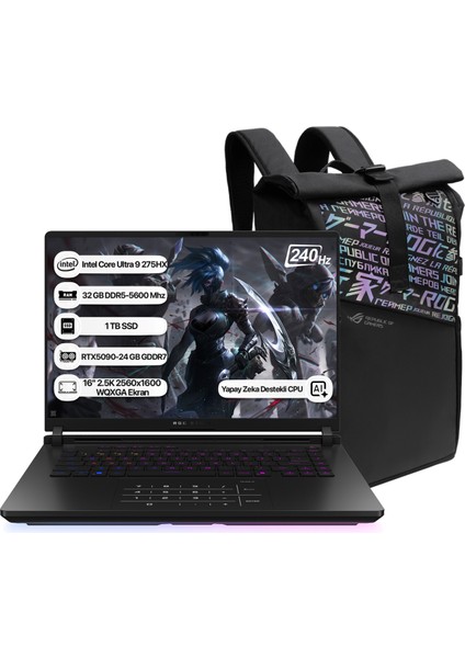 Rog Strix Scar 16 G635LX-RW144 Intel Core Ultra 9 275HX Npu 13 Tops 32GB 1tb SSD RTX5090-24GB Freedos 16" 2.5k 240Hz Wqxga Taşınabilir Bilgisayar
