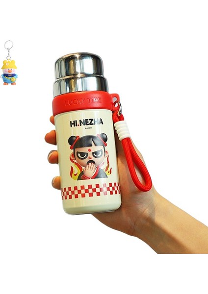 Nezha Şeytan Çocuk 316 Paslanmaz Çelik Termos Bardak Tek Kapaklı Üç Amaçlı Pipetli Bardak Karikatür Taşınabilir Su Bardakı (Yurt Dışından)