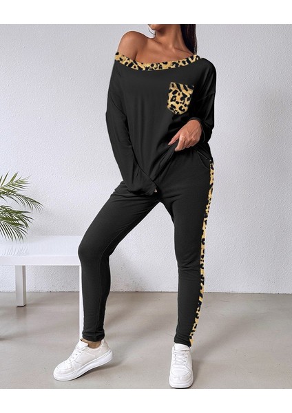 Ipeksi Kadın Uzun Kollu Leopar Detay Viskon Iki Iplik Ikili Takım