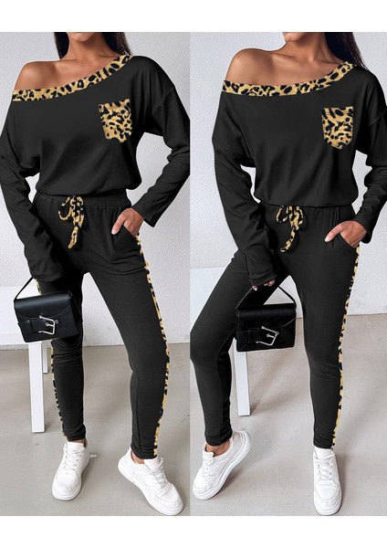 Ipeksi Kadın Uzun Kollu Leopar Detay Viskon Iki Iplik Ikili Takım