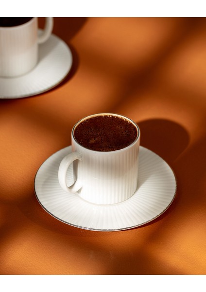 Verly 6 Kişilik 12 Parça Kahve Fincan Takımı - Beyaz/silver - 95 ml