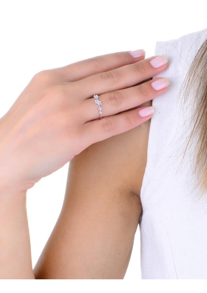 Gümüş Rodyumlu Zirkon Taşlı Parıltılı Yıldız Tozu Yüzük fiyatları