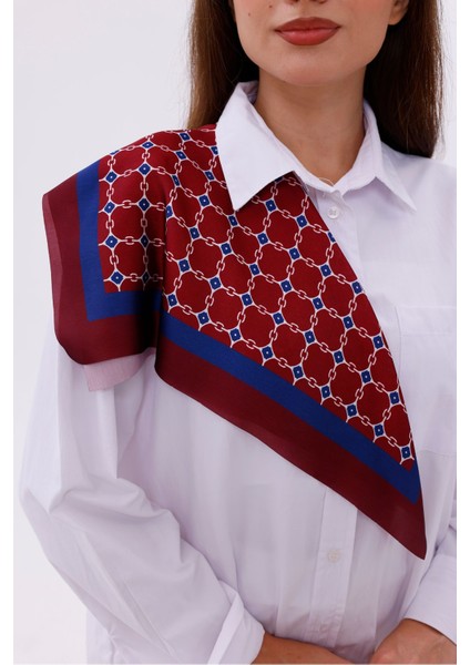 Bordo Mavi Zincir Desenli - Efes Model Fular Estascarf