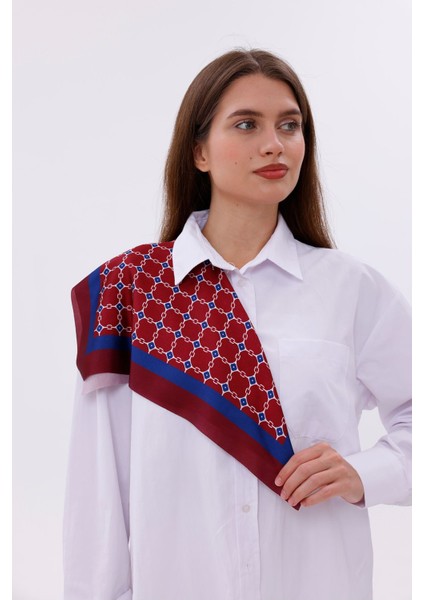 Bordo Mavi Zincir Desenli - Efes Model Fular Estascarf fiyatları