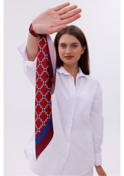 Bordo Mavi Zincir Desenli - Efes Model Fular Estascarf