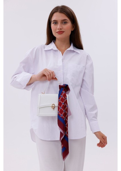 Bordo Mavi Zincir Desenli - Efes Model Fular Estascarf