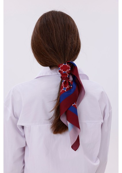 Bordo Mavi Zincir Desenli - Efes Model Fular Estascarf