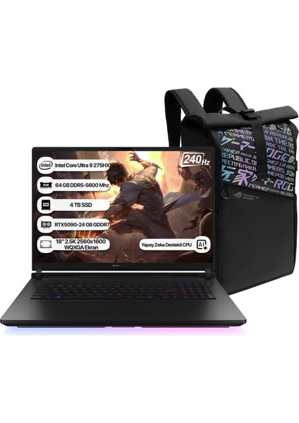 Rog Strix Scar 18 G835LX-SA156 Intel Core Ultra 9 275HX Npu 13 Tops 64GB 2tb+2tb SSD RTX5090-24GB Freedos 18" 2.5k 240Hz Wqxga Taşınabilir Bilgisayar