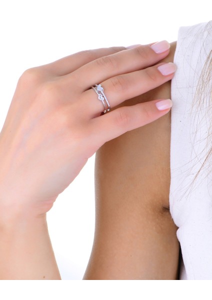 Gümüş Rodyumlu Zirkon ve Sedef Taşlı Aşık Kalpler Yüzük fiyatları