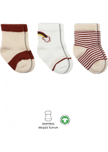 Bistyle 3'lü Penye Rainbow Soket Çorap BS10113 Kiremit