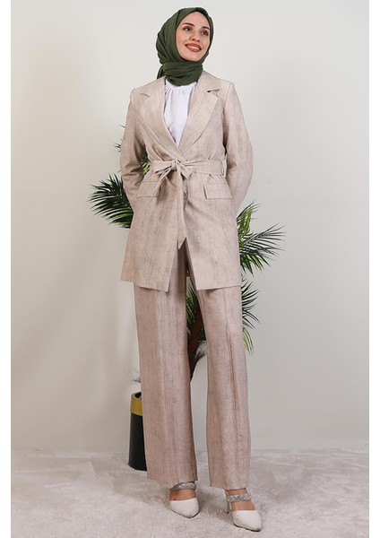 Başak Pantolonlu Takım Bej