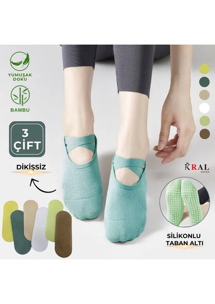 3´lü Bambu Pilates Çorabı Yoga Abs Kaydırmaz Taban Dans Bale Fitness Spor Çorabı