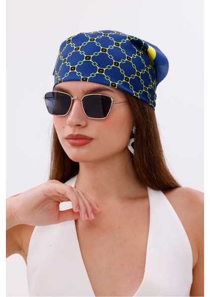 Sarı Lacivert Zincir Desenli - Efes Model Fular Estascarf modelleri