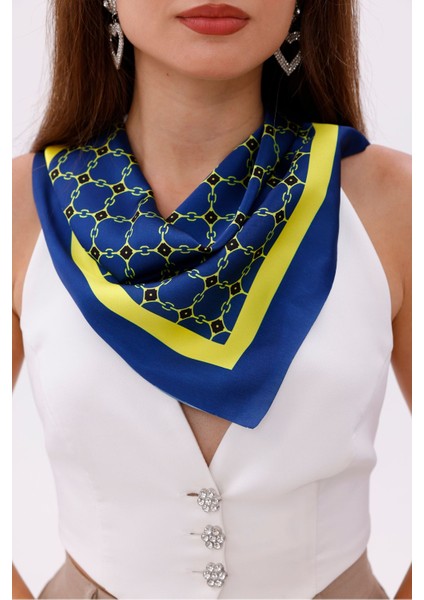 Sarı Lacivert Zincir Desenli - Efes Model Fular Estascarf fırsatları